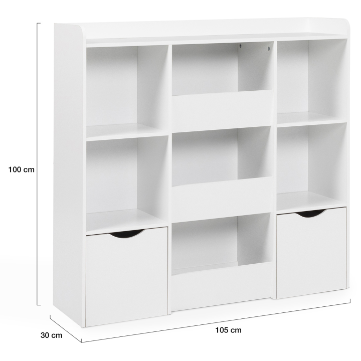 Mueble de almacenaje infantil MANA con 5 estantes, 3 cubos y 2 cubos con ruedas, blanco