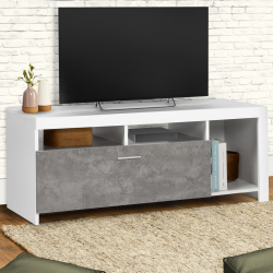 Mueble TV blanco y armario 110cm efecto hormigón - MALO | ID Market