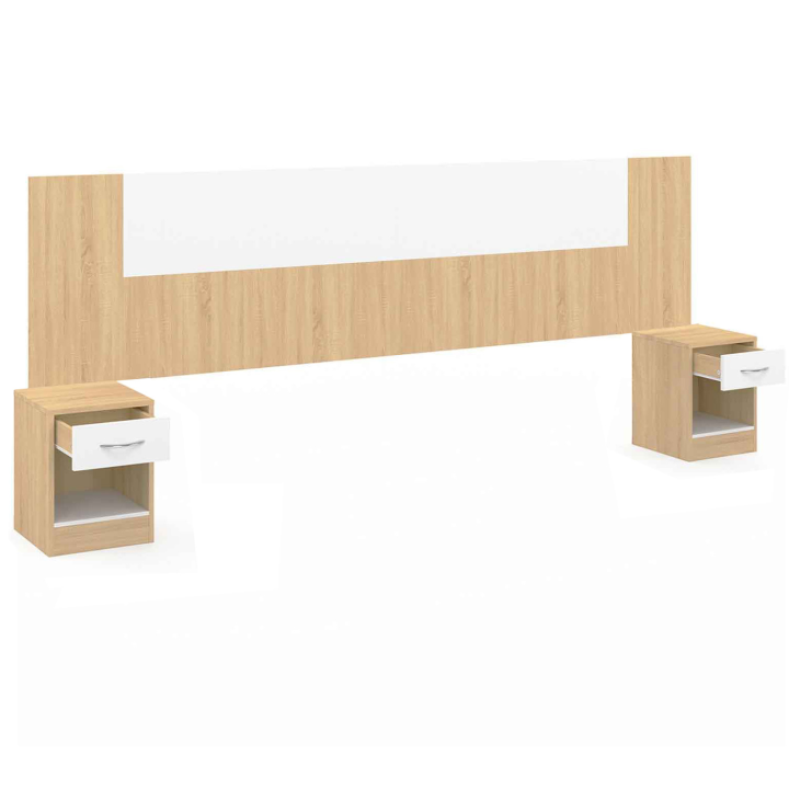 Tête de lit SAPA chevets modulables pour lit 140/160 cm effet bois et blanc