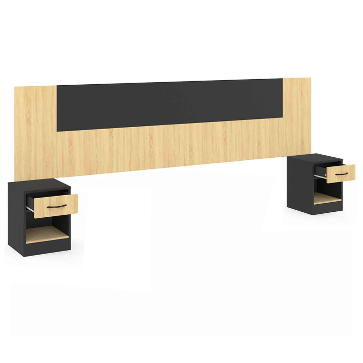 Tête de lit SAPA chevets modulables pour lit 140/160 cm effet bois et noir