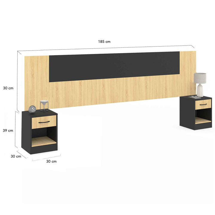 Cabecero independiente con mesillas modulares de madera y negro - SAPA | ID Market