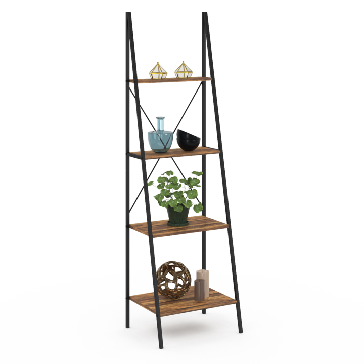 Etagère échelle 4 niveaux HAWKINS bois foncé design industriel 170 cm