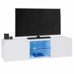 Meuble TV 113 cm ELI blanc étagère en verre avec LED