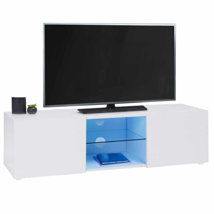 Soporte de TV LED blanco con estante de cristal - ELI | ID Market