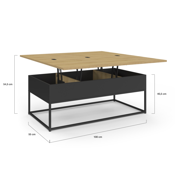 Table basse rectangulaire relevable convertible en table à manger BOSTON design industriel