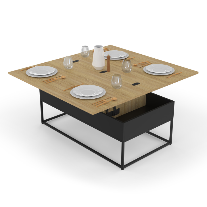 Table basse rectangulaire relevable convertible en table à manger BOSTON design industriel