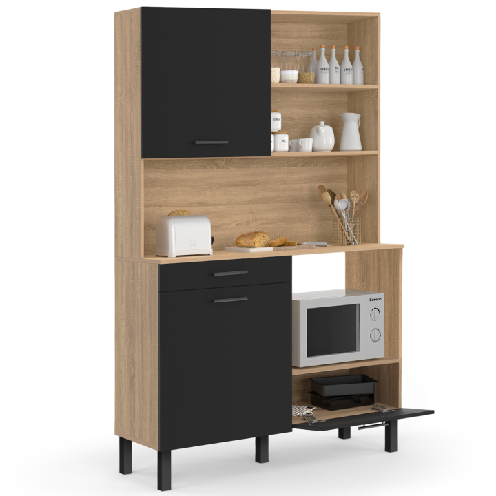 CINA 120 CM 2-deurs + 2-lades keukenbuffet, beuken en zwarte afwerking