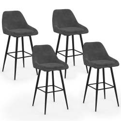 Lot de 4 tabourets de bar THALYA en velours gris foncé avec demi-accoudoirs