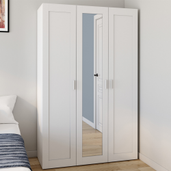 Armoire 3 portes VITO blanc penderie 120 cm avec miroir et étagères