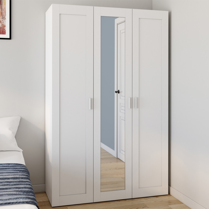 Armario de 3 puertas VITO blanco 120 cm con espejo y estantes