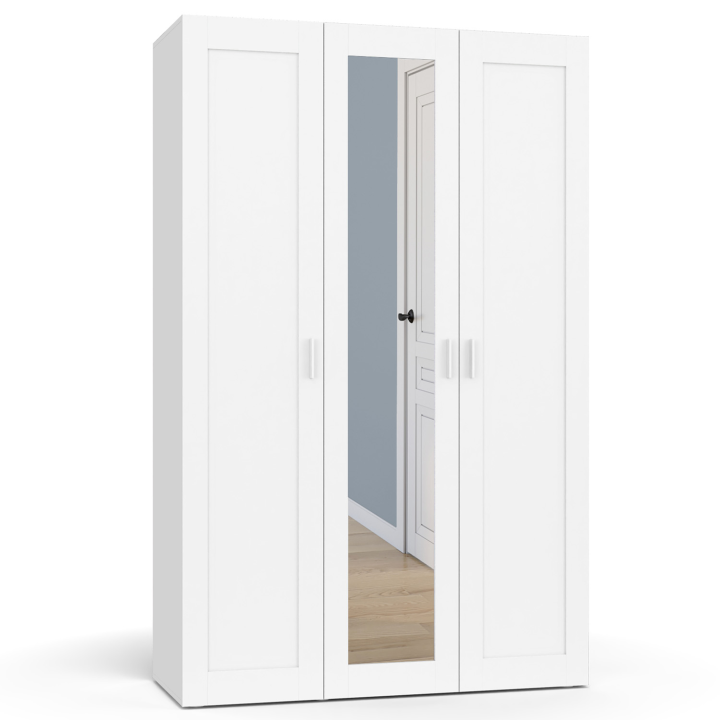 Armoire 3 portes VITO blanc penderie 120 cm avec miroir et étagères