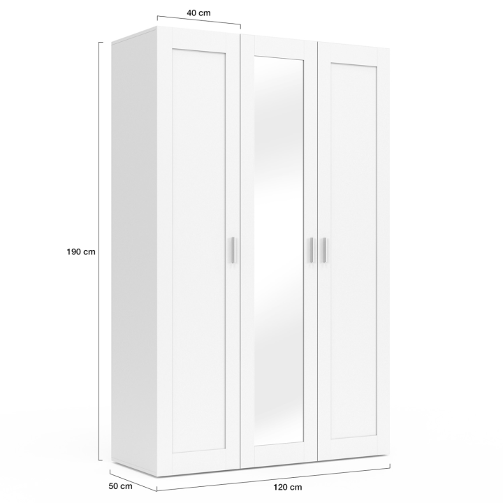 Armoire 3 portes VITO blanc penderie 120 cm avec miroir et étagères