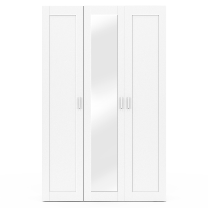 Armoire 3 portes VITO blanc penderie 120 cm avec miroir et étagères