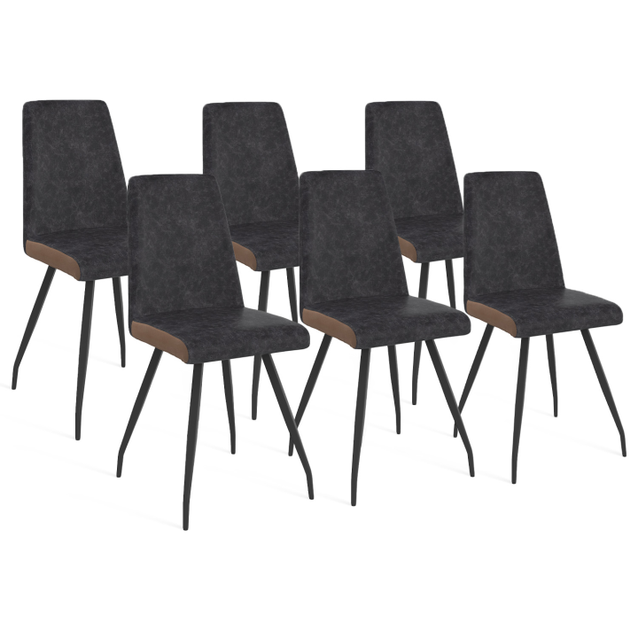 Lot de 6 chaises ADA grises liseré marron pied araignée pour salle à manger