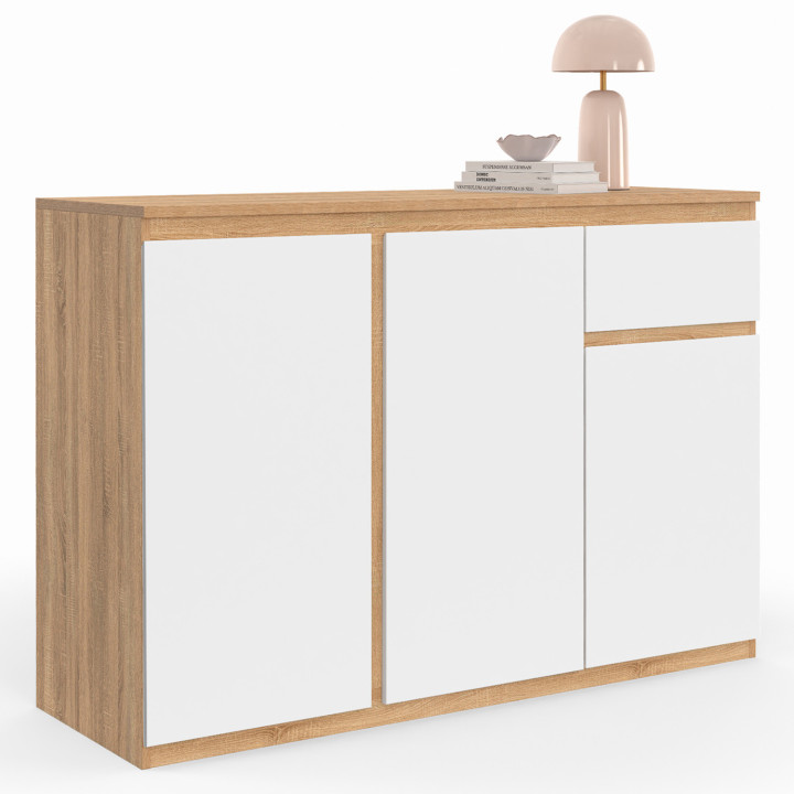 100 cm wit en houten dressoir 3 deuren 1 lade - TOMI | ID Market