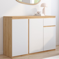 Buffet 100 cm TOMI 3 portes et 1 tiroir blanc et bois