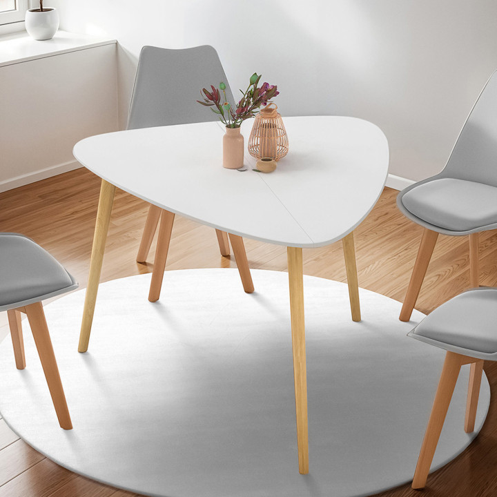 Table à manger ovale GAIA 4 personnes plateau blanc pieds bois 110 cm