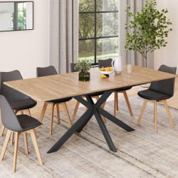 Table à manger extensible rectangle ALIX 6-10 personnes bois et noir 160-200 cm