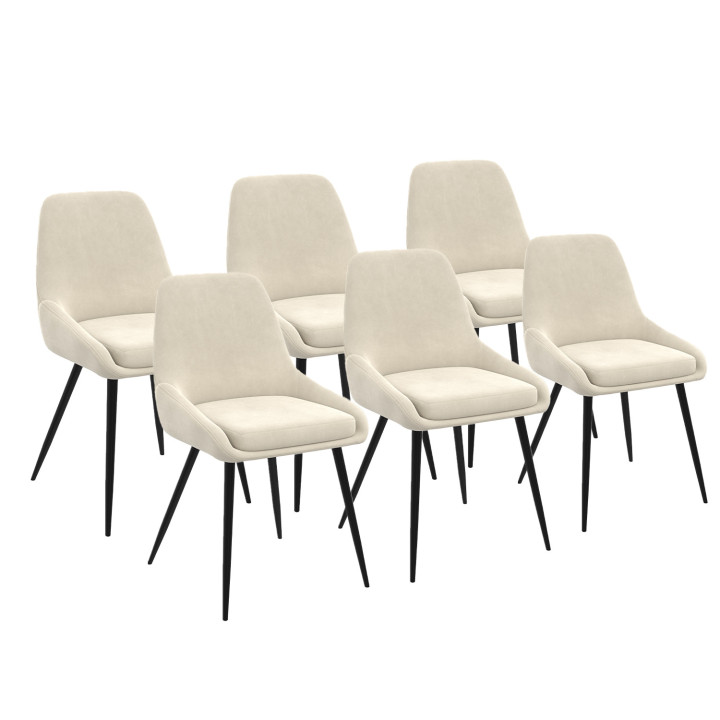 Lot de 6 chaises THALYA en velours beige avec accoudoirs