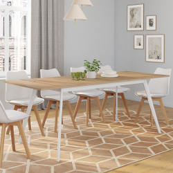 Table scandinave extensible rectangle INGA 6-10 personnes plateau bois pieds blancs 160-200 cm