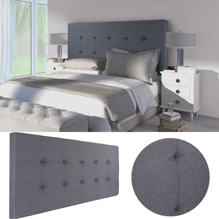 Tête de lit capitonnée ELZA en tissu gris anthracite pour lit 140 et 160 CM