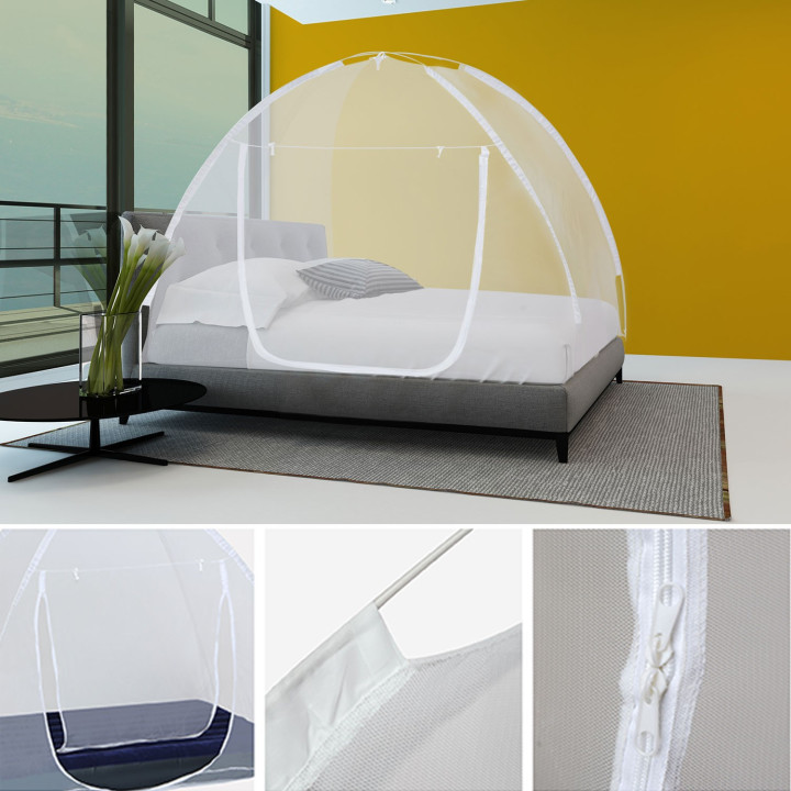 Mosquitera cama 2 plazas cúpula blanca pop-up 195x150 cm | ID Market