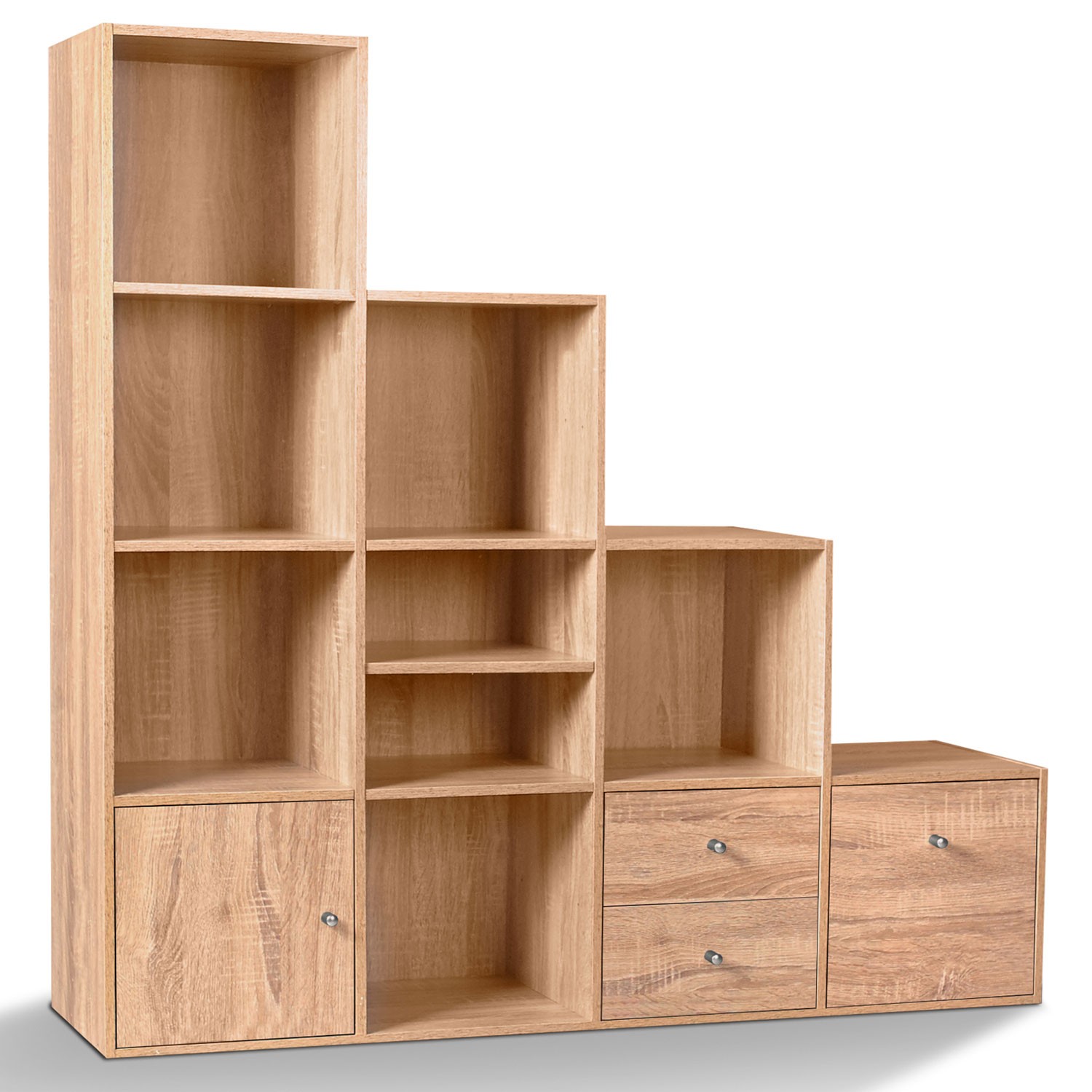 Bibliothèque 4 étagères avec meuble Couleur bois clair Terre De