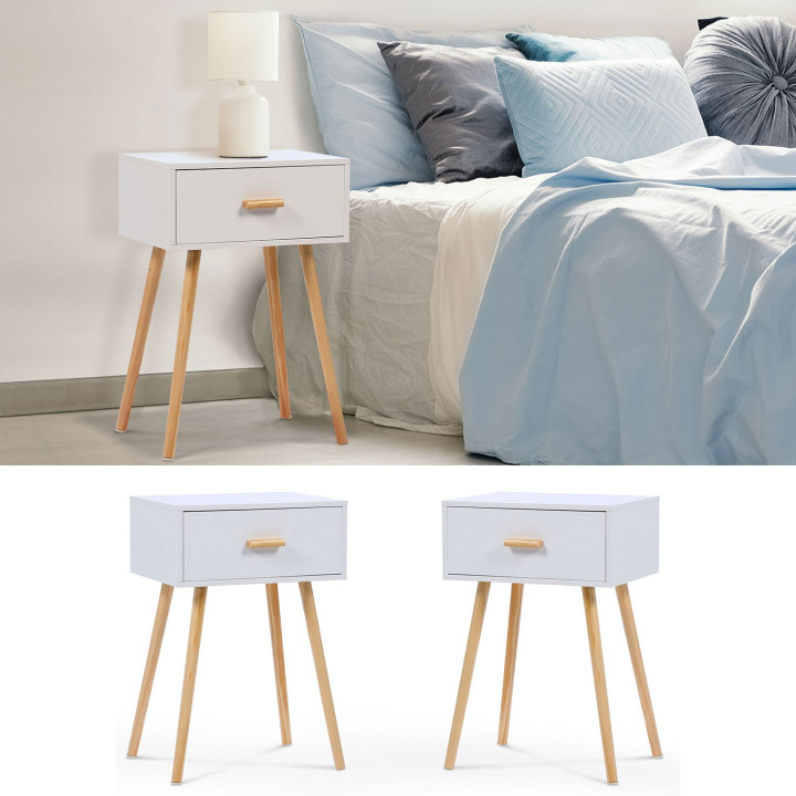 Lot de 2 tables de chevet EIYA scandinaves en bois blanc