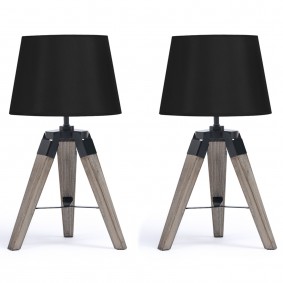 Lámparas de mesilla de noche madera oscura pantalla negra | IDMarket