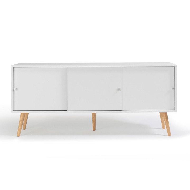 Buffet bas scandinave 135 cm EFFIE 3 portes bois blanc