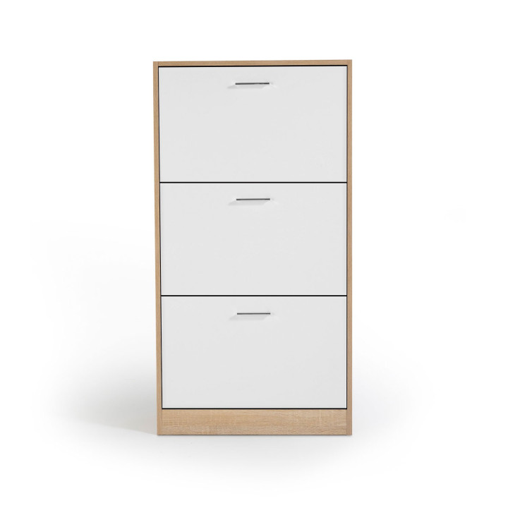 Mueble zapatero de 3 puertas imitación haya y blanco | ID Market