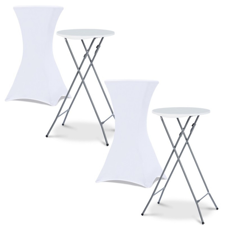 Lot de 2 tables hautes pliantes 105 CM et 2 housses blanches