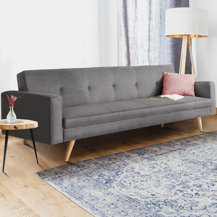 Canapé droit 3 places convertible LARS gris Scandinave