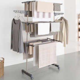 Séchoir à linge inox MAXIMA gris étendoir pliable H.145 CM