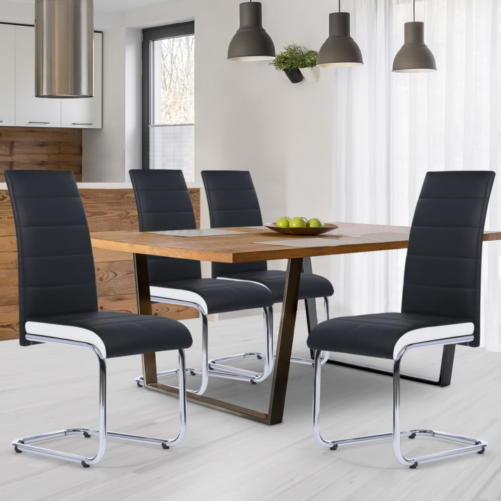 Lot de 4 chaises Mia noires liseré blanc pour salle à manger