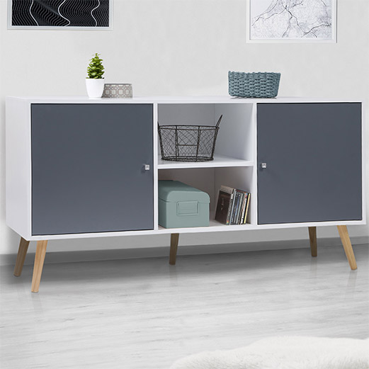 Buffet scandinave 2 portes bois blanc et gris