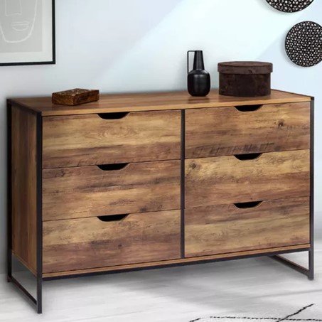 Commode 6 tiroirs design industriel en bois foncé