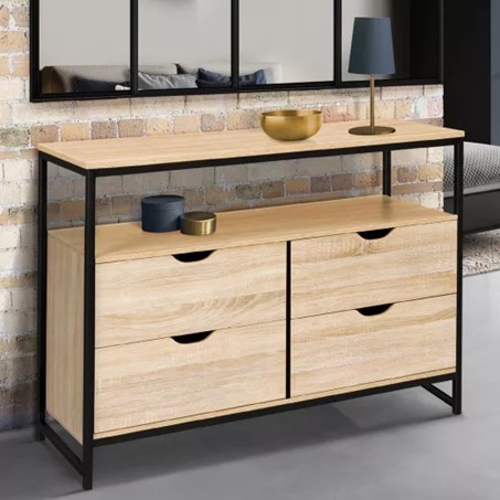 Commode double industrielle, bois et noire